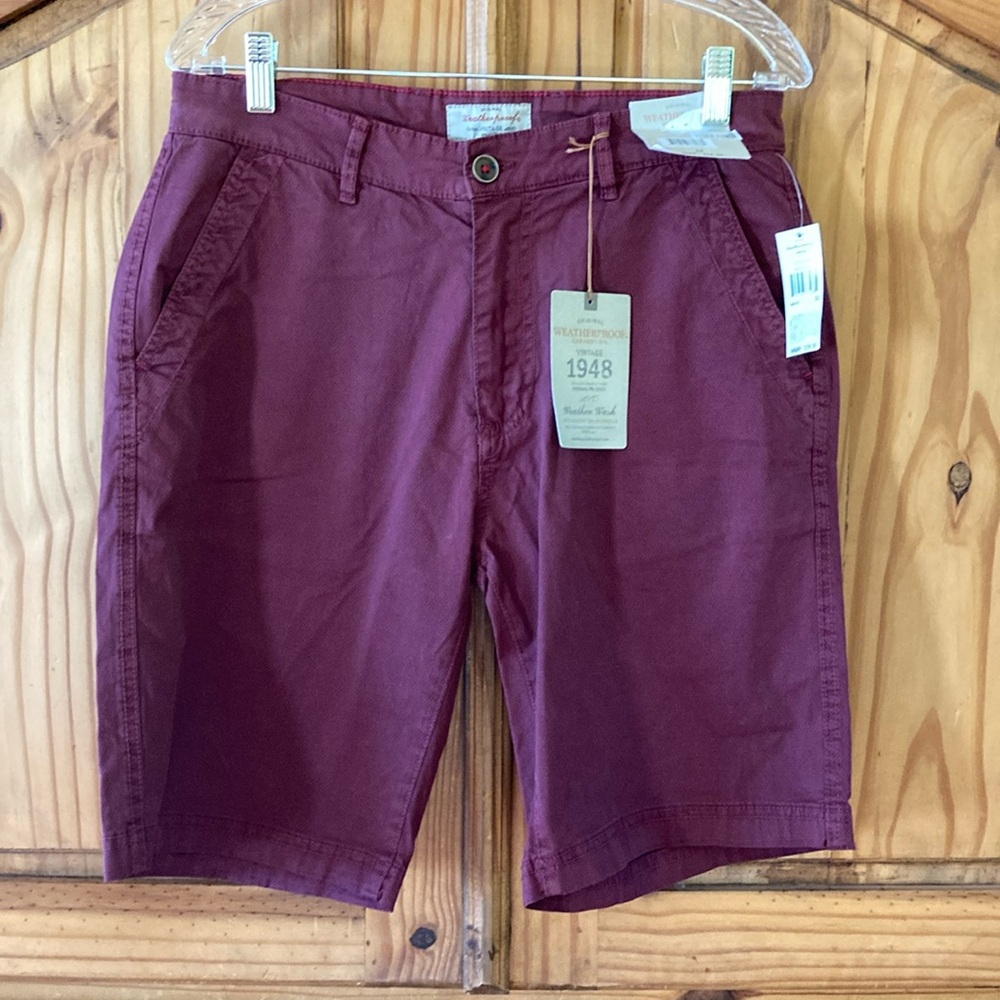 Men Weatherproof dark red tiny circles Bermuda chino shorts size 32 - NWT